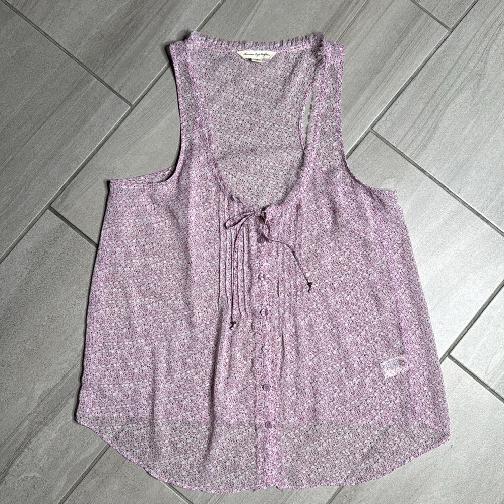 American Eagle Outfitters Pink and Purple Tank Top with V-Neck